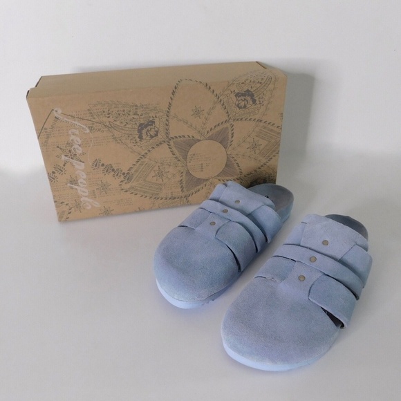 NEW with Box!! FREE PEOPLE Sunday Season Suede Mules Shoes Bluebell Slip-Ons 7 - Picture 3 of 16